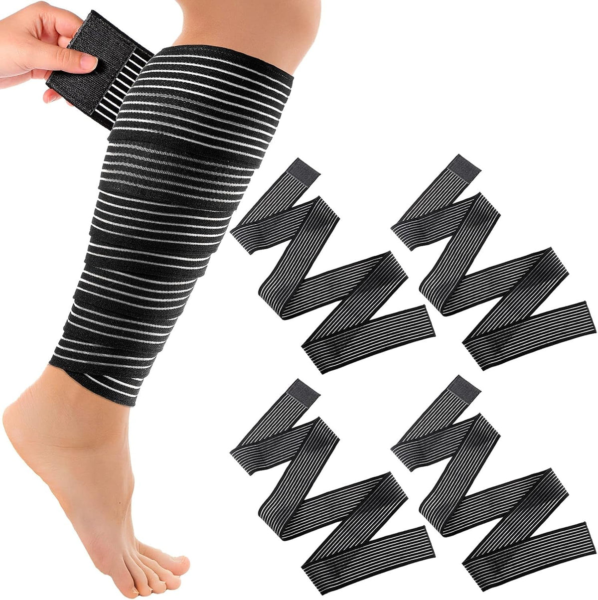 Compression Leg Wraps 2-Pack – 71" Elastic Bandages, Black