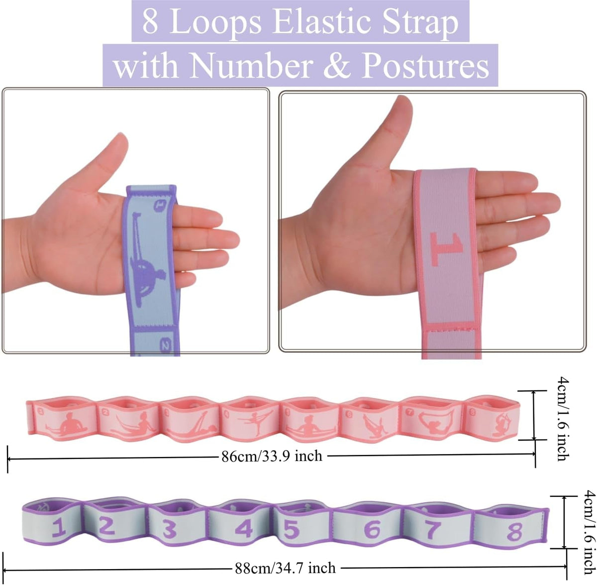Elastic Yoga Stretching Strap with Loops – Pilates & Flexibility