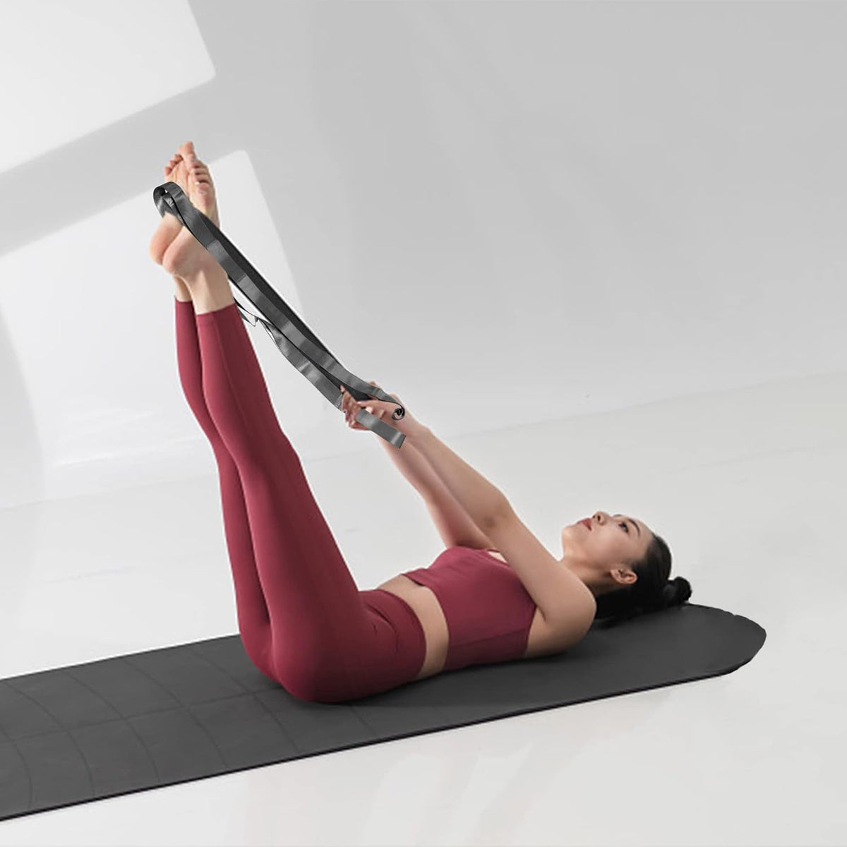 Yoga Stretching Strap with 12 Loops & Poster – Pilates & Gymnastics
