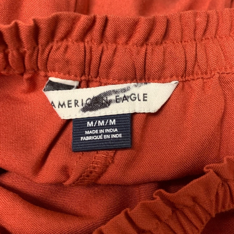 New American Eagle Womens Medium Linen Blend Elastic Waist Long Bow Pants