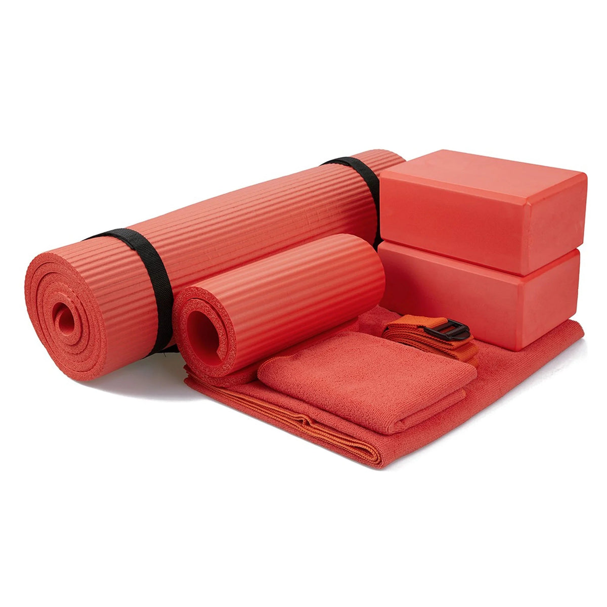 7-Piece Yoga Set – Mat, Blocks, Towels, Strap & Knee Pad