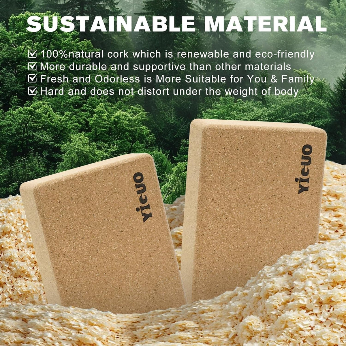 Cork Yoga Blocks 2-Pack – High-Density Non-Slip, 9×6×3"