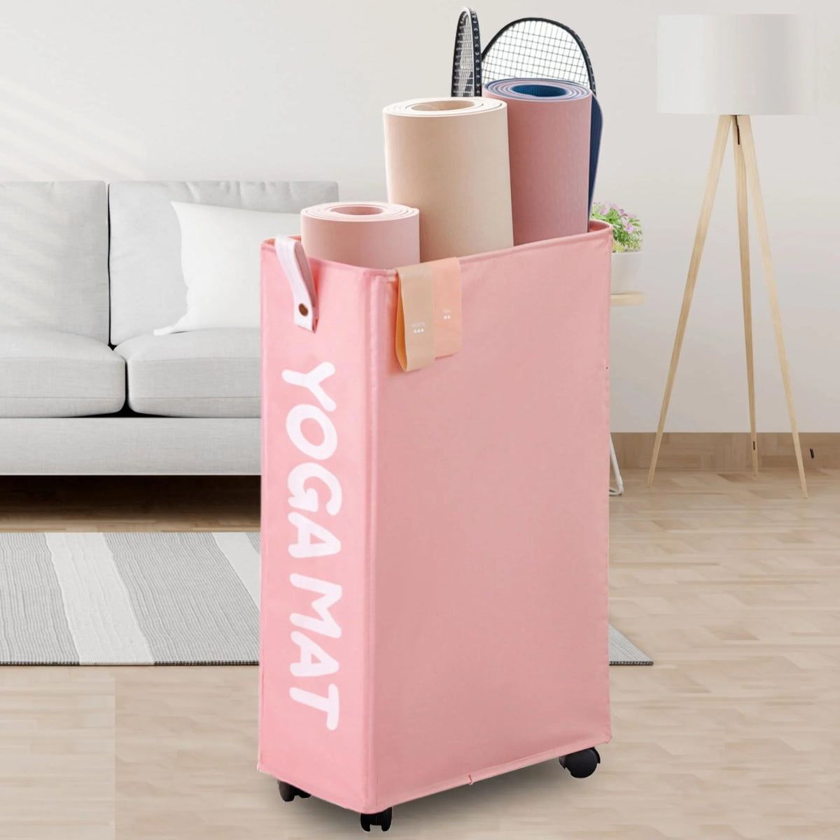 Yoga Mat Storage Rack – 27" Rolling Organizer with Wheels