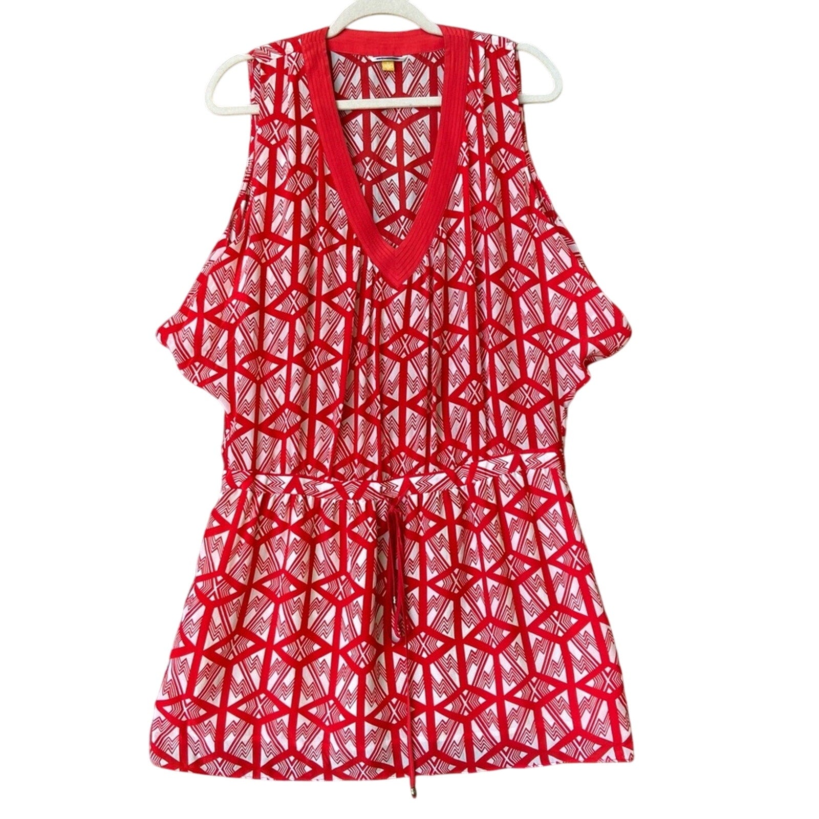 Leifsdottir Womens Size 8 V Neck Sleeveless Adjustable Waist Lined Mini Dress