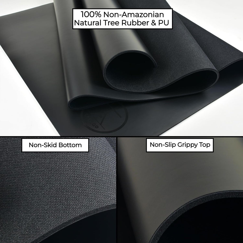 Hot Yoga Mat – Non-Slip Natural Rubber Mat with Carry Strap