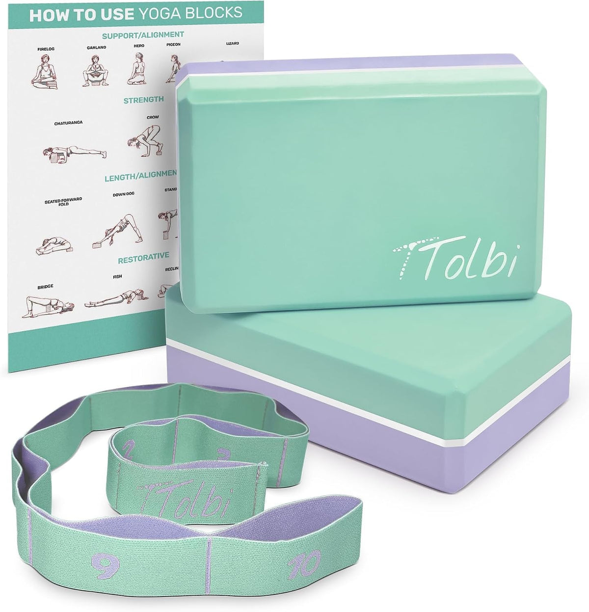 Yoga Blocks 2-Pack with Strap & Guide – Soft Non-Slip EVA Foam