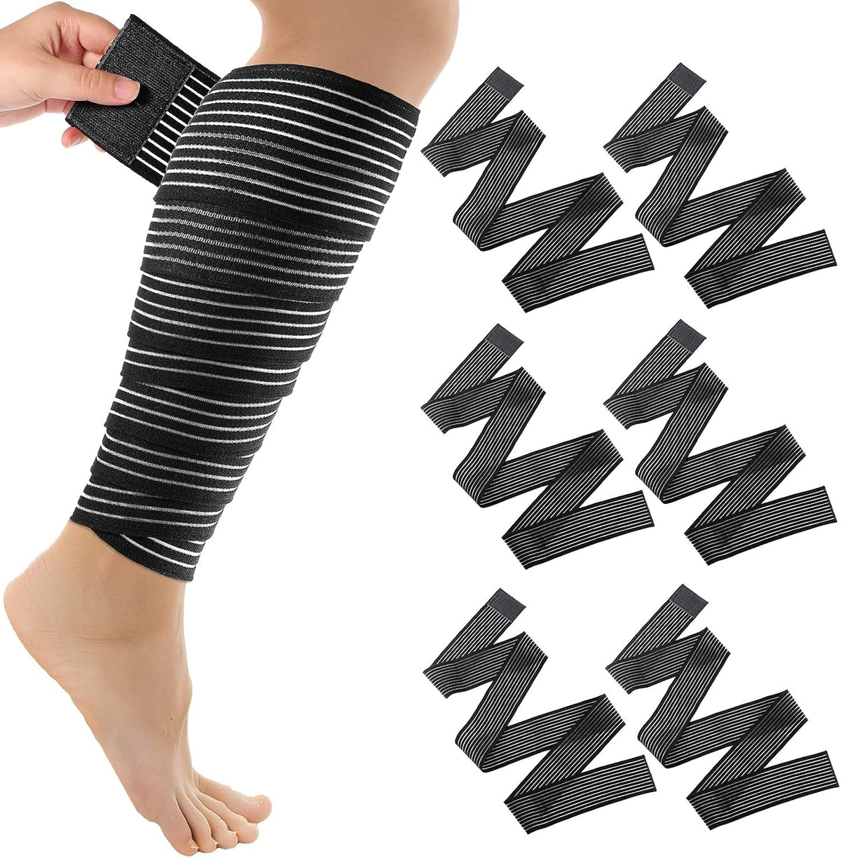 Compression Leg Wraps 2-Pack – 71" Elastic Bandages, Black