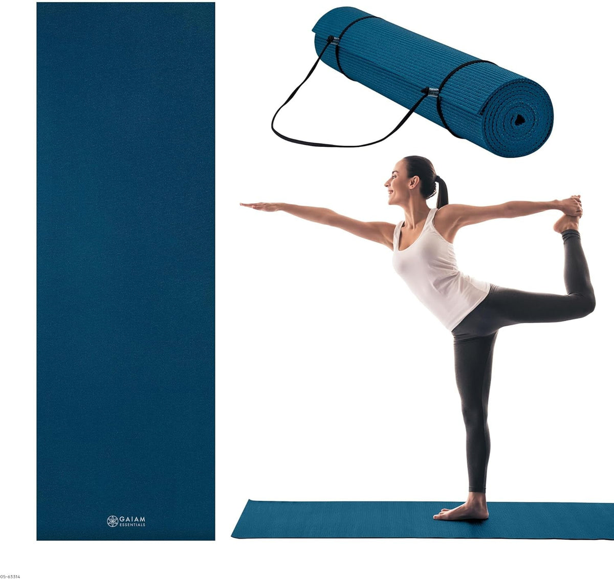 Gaiam Essentials Yoga Mat – 1/4" Thick 6mm with Carrier Strap