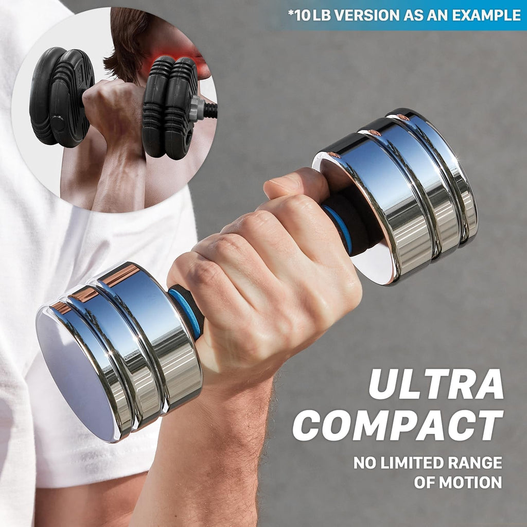 Steel Adjustable Dumbbell – Ultracompact Chrome Weight