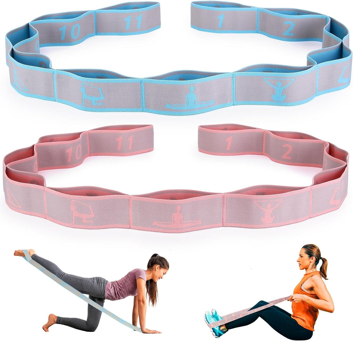 Elastic Yoga Stretching Strap with Loops – Pilates & Flexibility