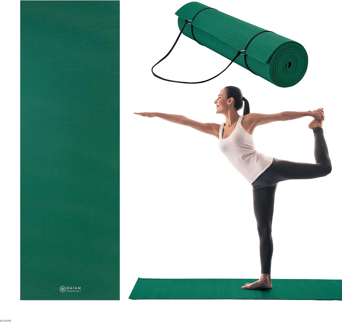 Gaiam Essentials Yoga Mat – 1/4" Thick 6mm with Carrier Strap
