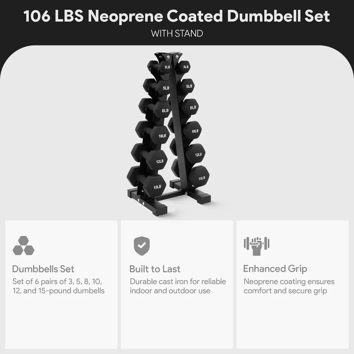 BalanceFrom 110LB Neoprene Dumbbell Set with Stand – 10 Pairs