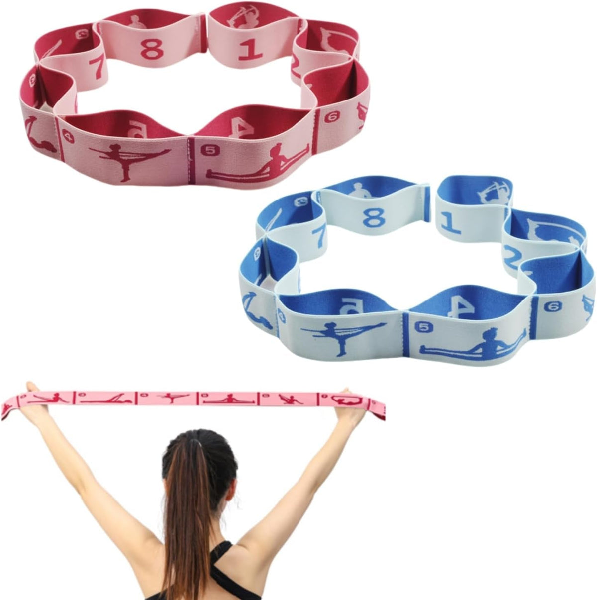 Elastic Yoga Stretching Strap with Loops – Pilates & Flexibility