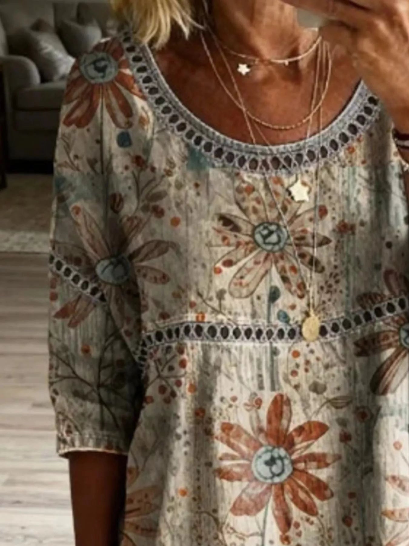 Full Size Hollow Out Round Neck Top Plus Size