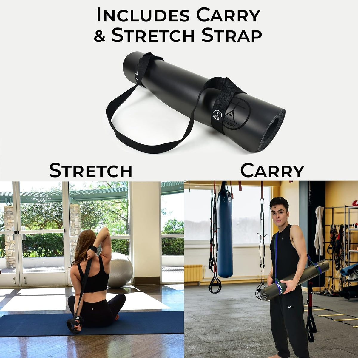 Hot Yoga Mat – Non-Slip Natural Rubber Mat with Carry Strap