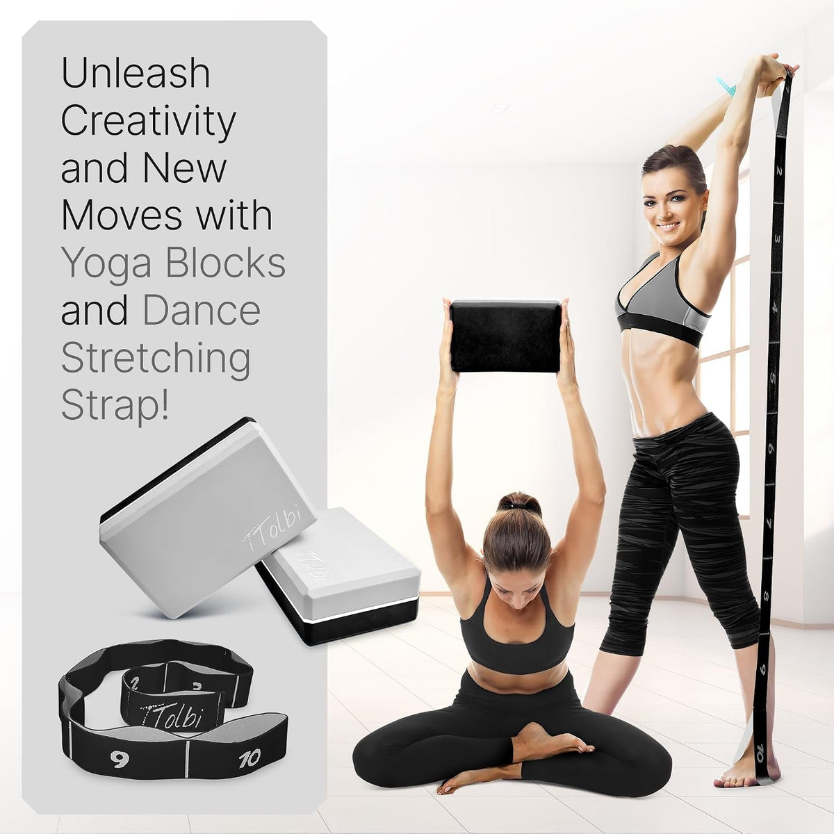 Yoga Blocks 2-Pack with Strap & Guide – Soft Non-Slip EVA Foam