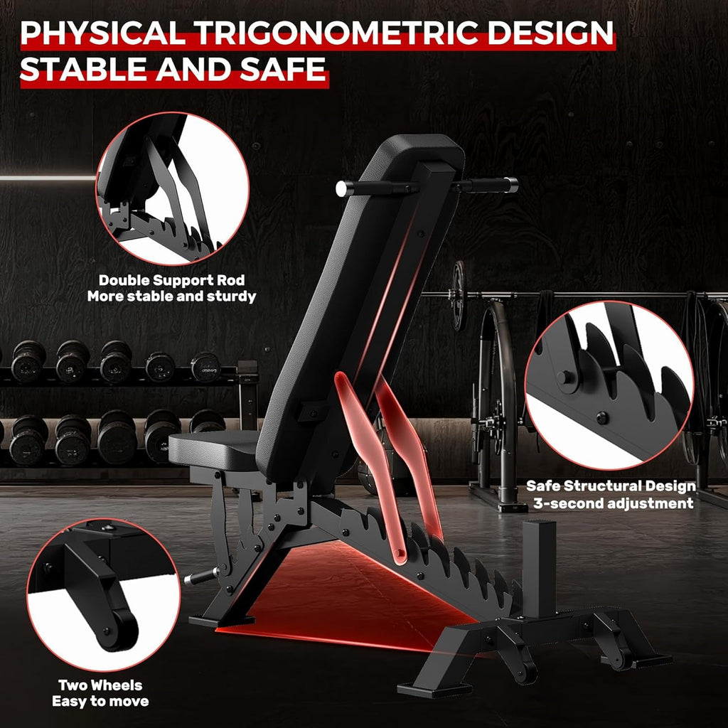 Adjustable Weight Bench – 1300LB Flat & Incline Home Gym Bench