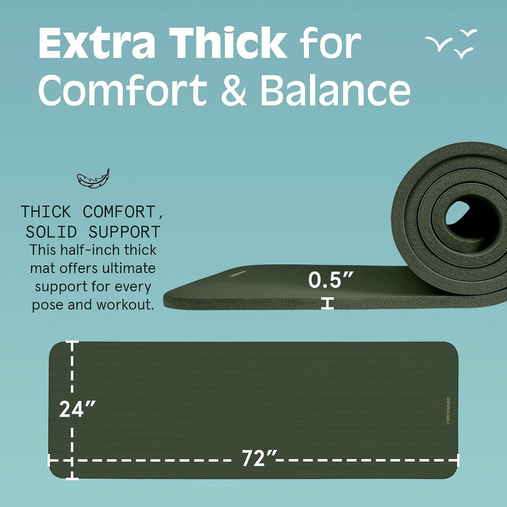 Retrospec Solana Yoga Mat – 1/2" Thick Non-Slip 72×24" Mat