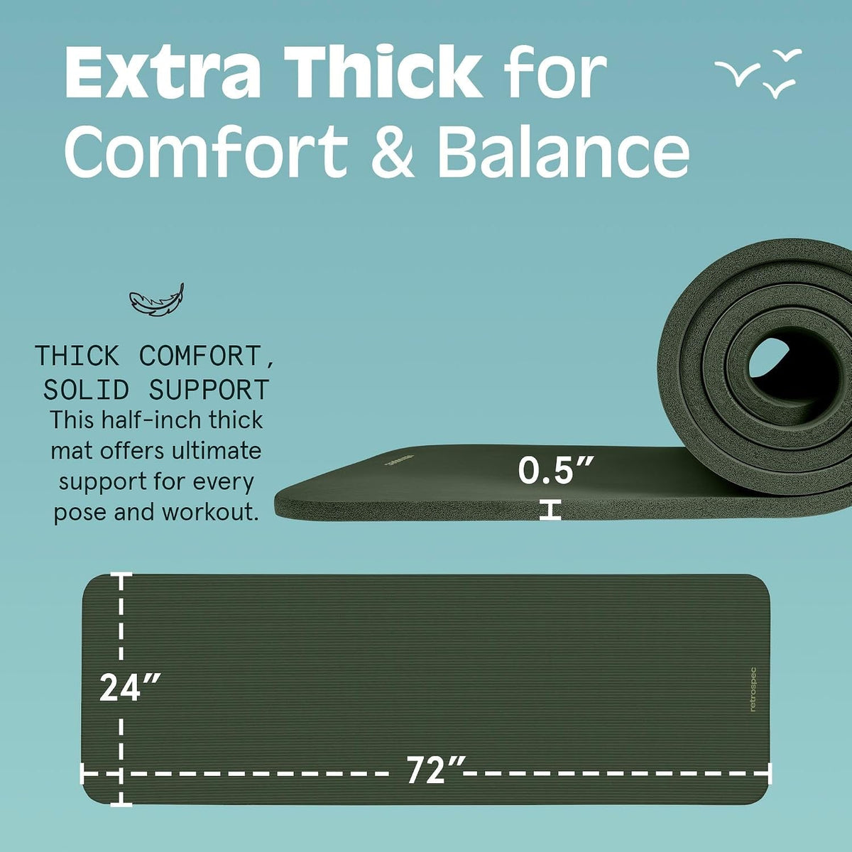 Retrospec Solana Yoga Mat – 1/2" Thick Non-Slip 72×24" Mat