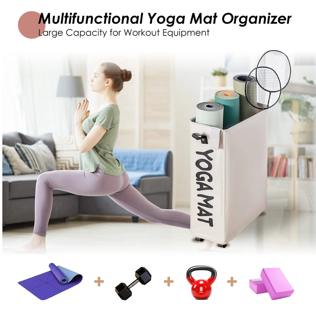 Yoga Mat Storage Rack – 27" Rolling Organizer with Wheels
