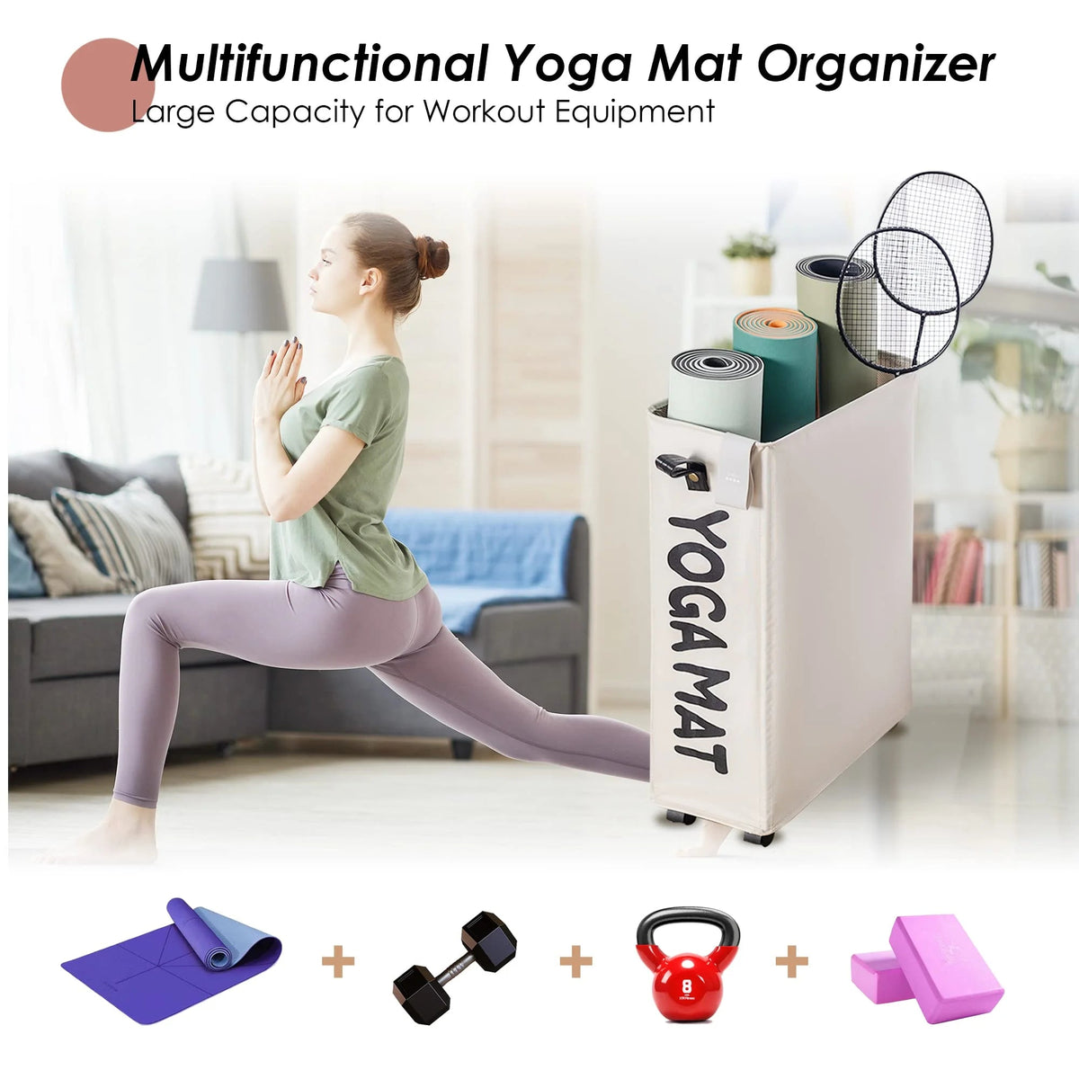 Yoga Mat Storage Rack – 27" Rolling Organizer with Wheels