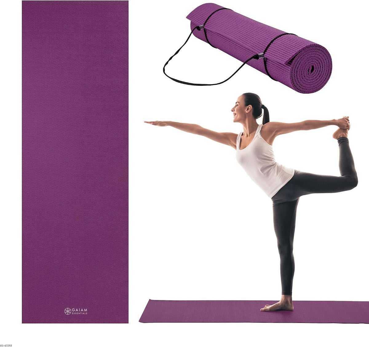Gaiam Essentials Yoga Mat – 1/4" Thick 6mm with Carrier Strap