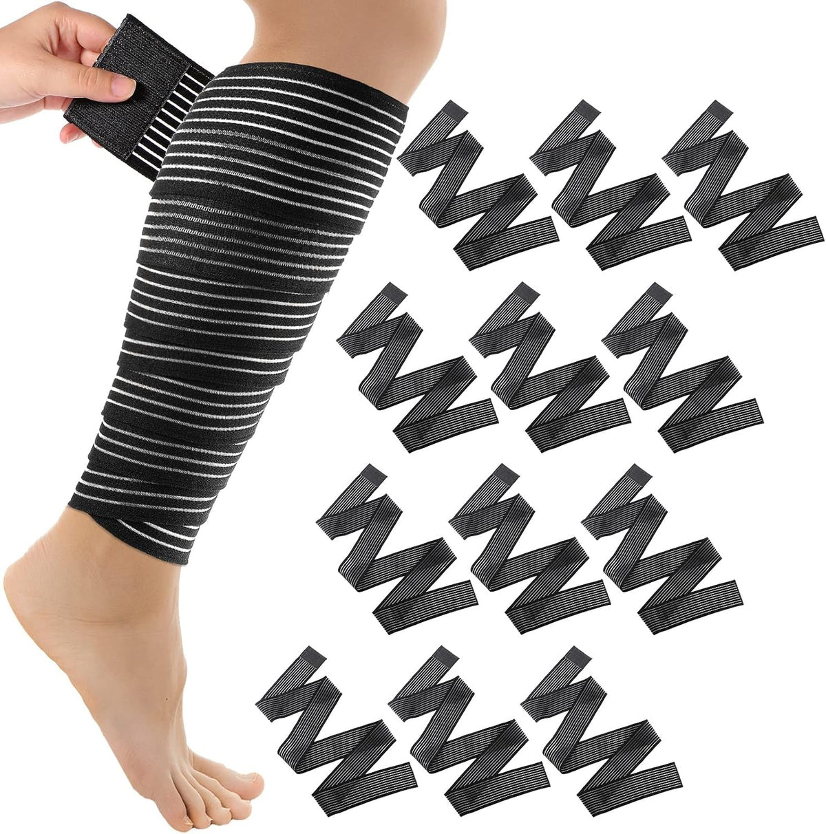 Compression Leg Wraps 2-Pack – 71" Elastic Bandages, Black