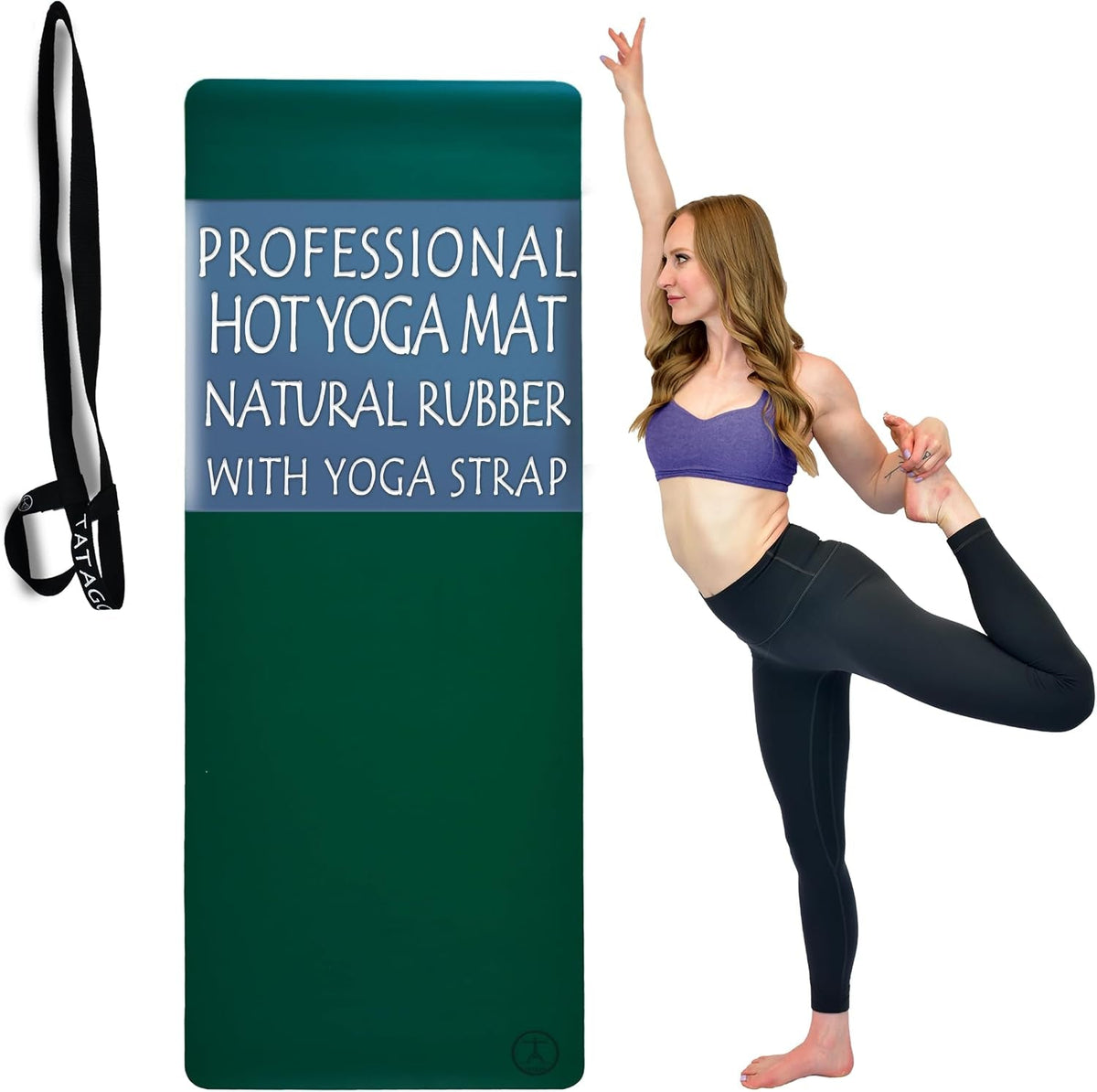 Hot Yoga Mat – Non-Slip Natural Rubber Mat with Carry Strap