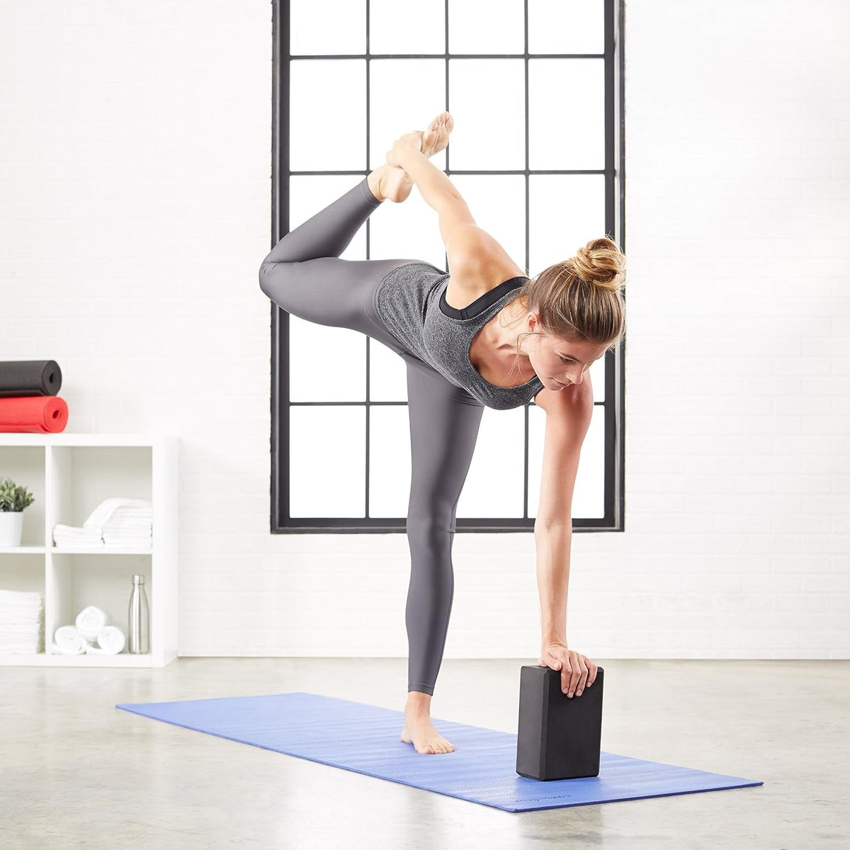 Non-Slip Yoga Blocks Set of 2 – 4×9×6" Black EVA Foam