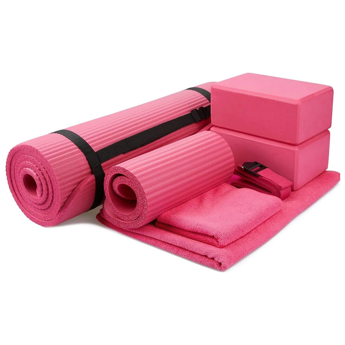 7-Piece Yoga Set – Mat, Blocks, Towels, Strap & Knee Pad