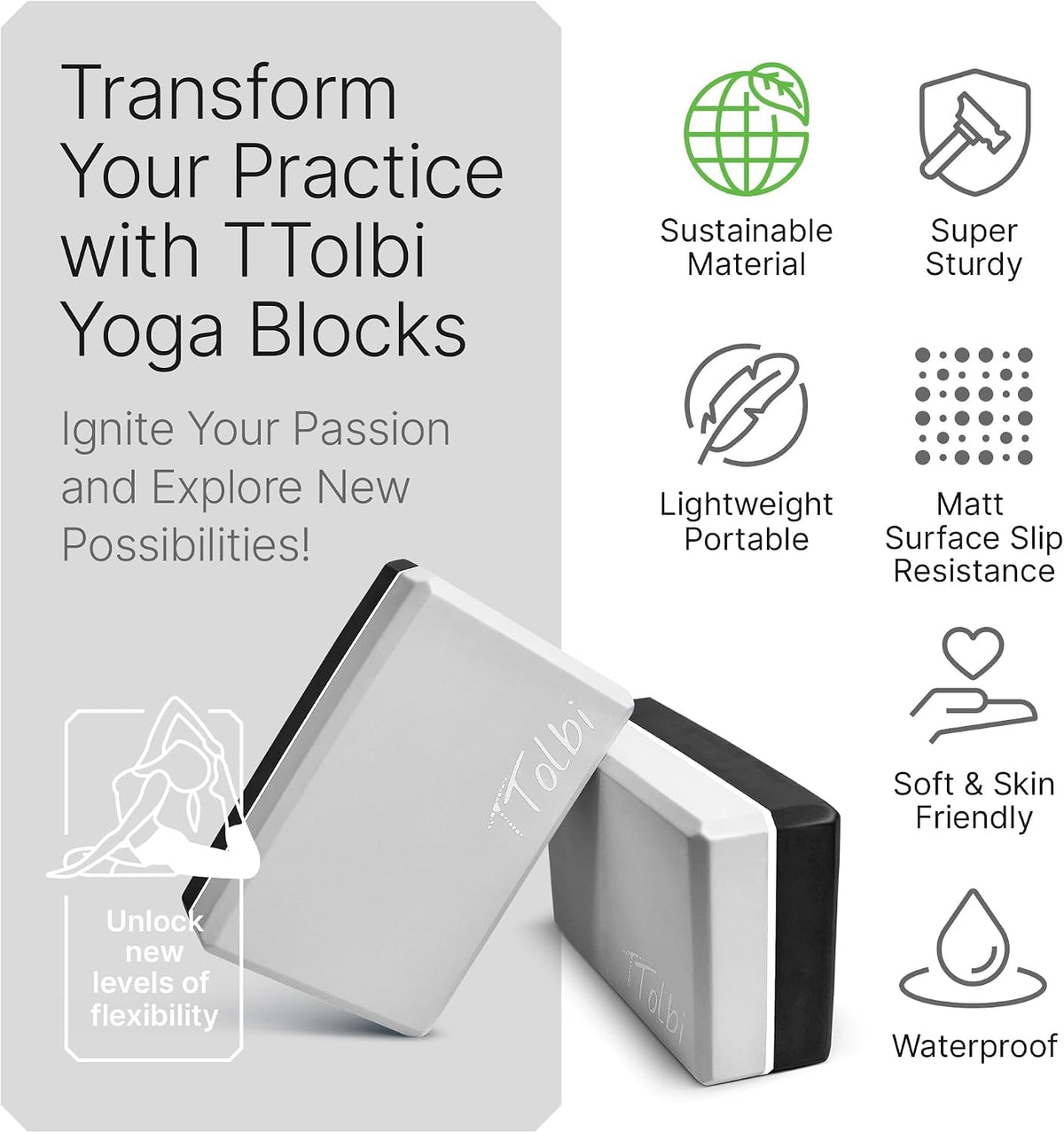 Yoga Blocks 2-Pack with Strap & Guide – Soft Non-Slip EVA Foam