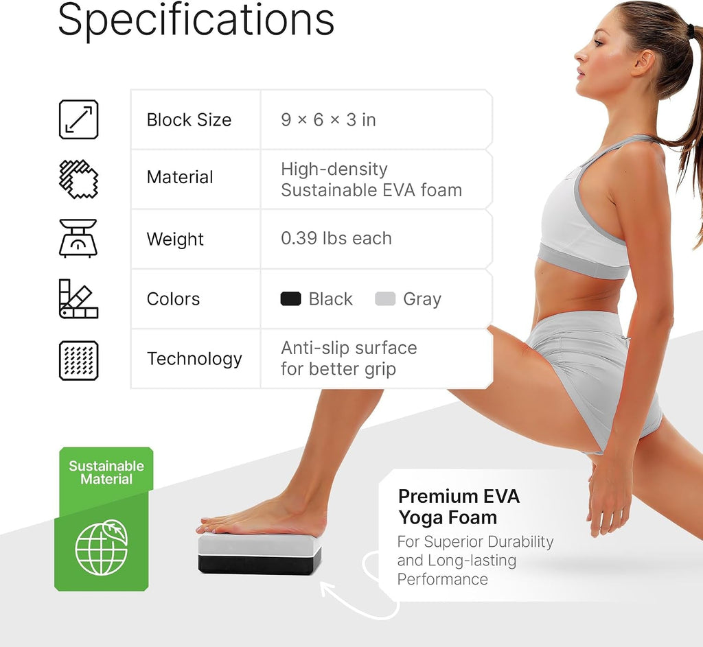 Yoga Blocks 2-Pack with Strap & Guide – Soft Non-Slip EVA Foam