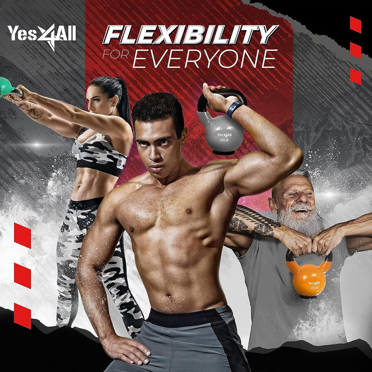 Yes4All Kettlebells with Rubber Base – 10–65LB Strength Set