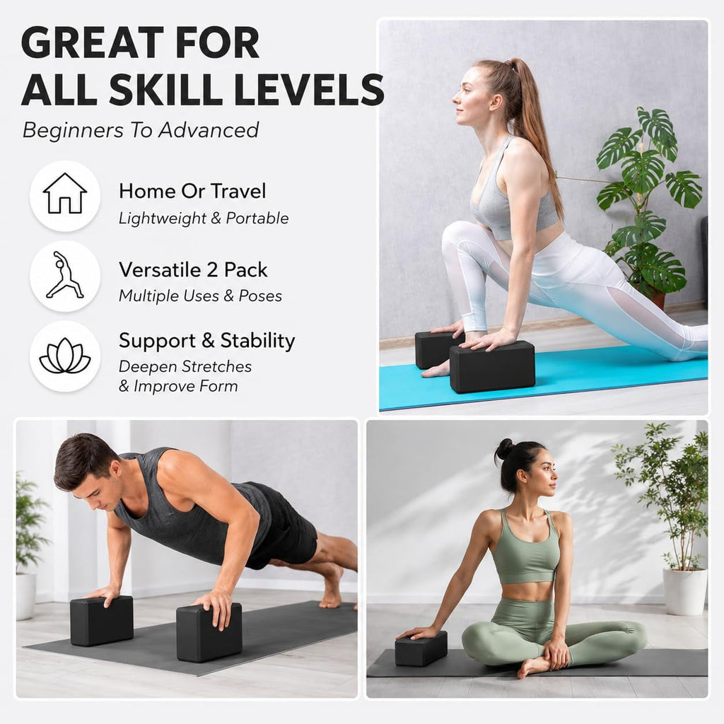 Yoga Blocks 2-Pack – Non-Slip Fitness & Pilates Blocks for Stretching