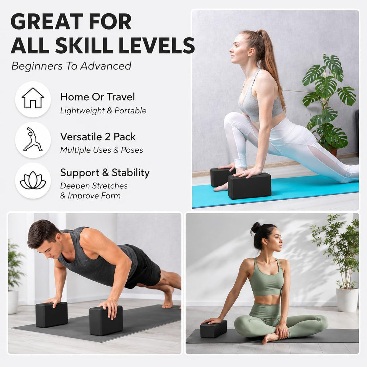 Yoga Blocks 2-Pack – Non-Slip Fitness & Pilates Blocks for Stretching
