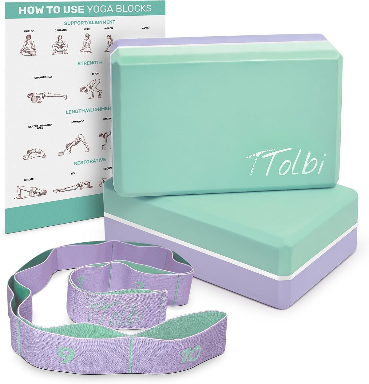 Yoga Blocks 2-Pack with Strap & Guide – Soft Non-Slip EVA Foam