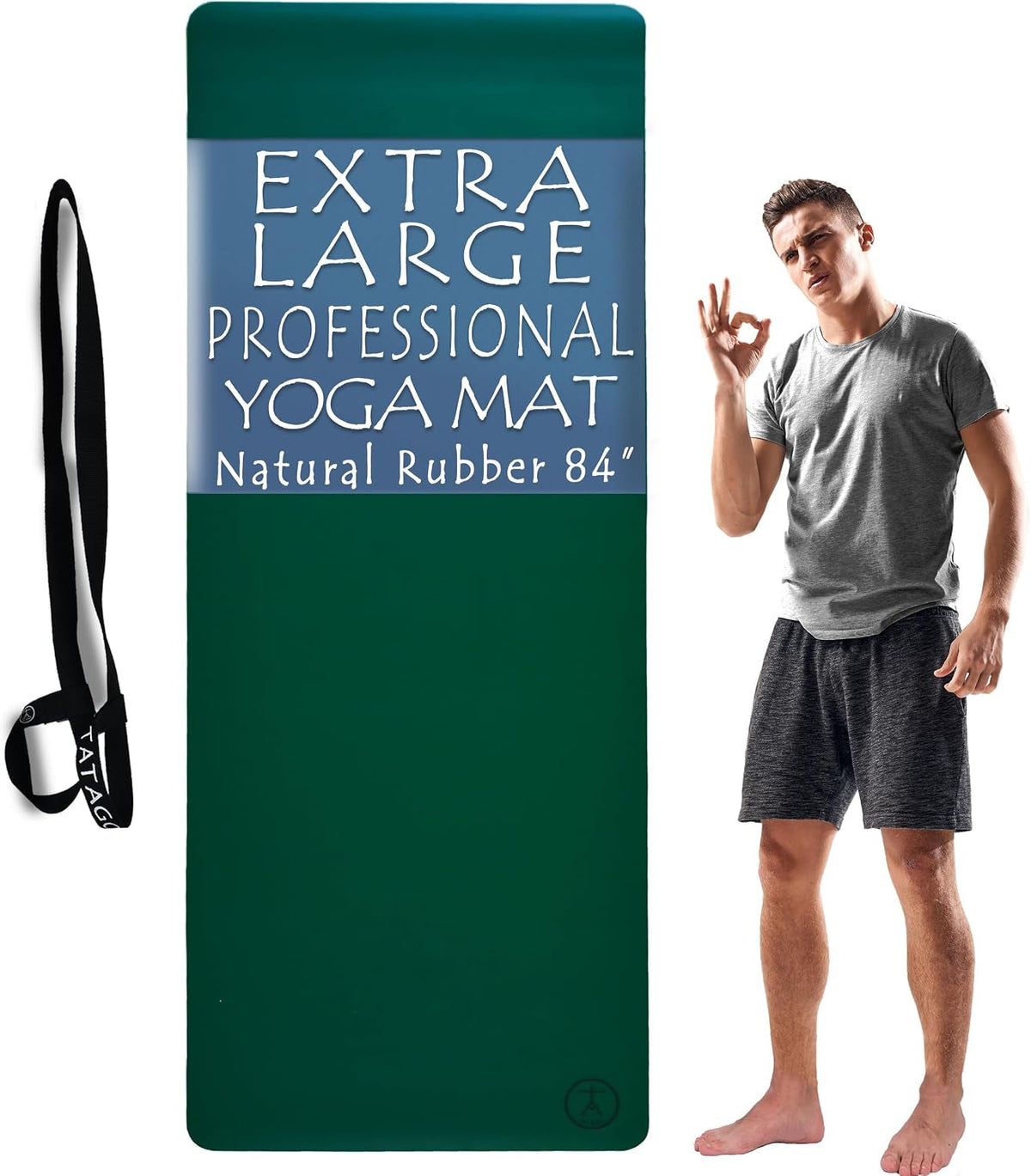 Hot Yoga Mat – Non-Slip Natural Rubber Mat with Carry Strap