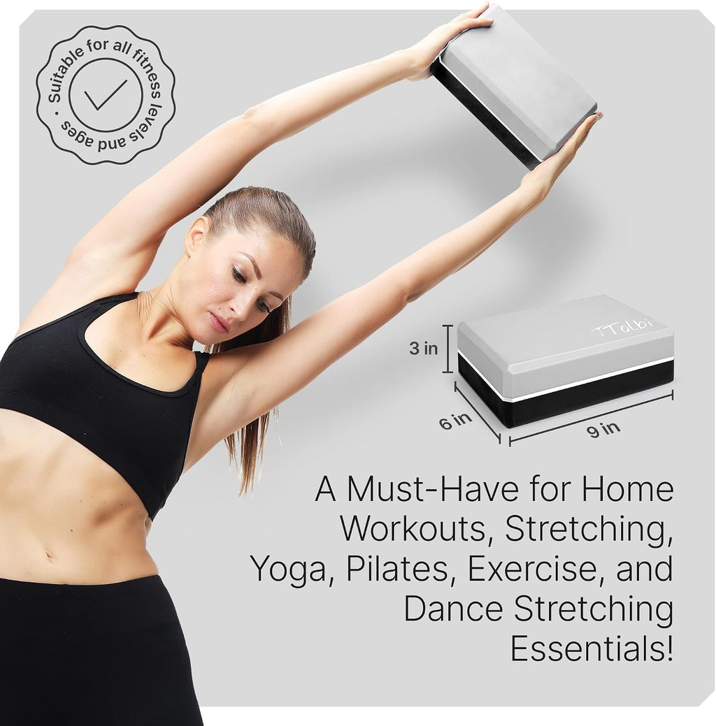 Yoga Blocks 2-Pack with Strap & Guide – Soft Non-Slip EVA Foam