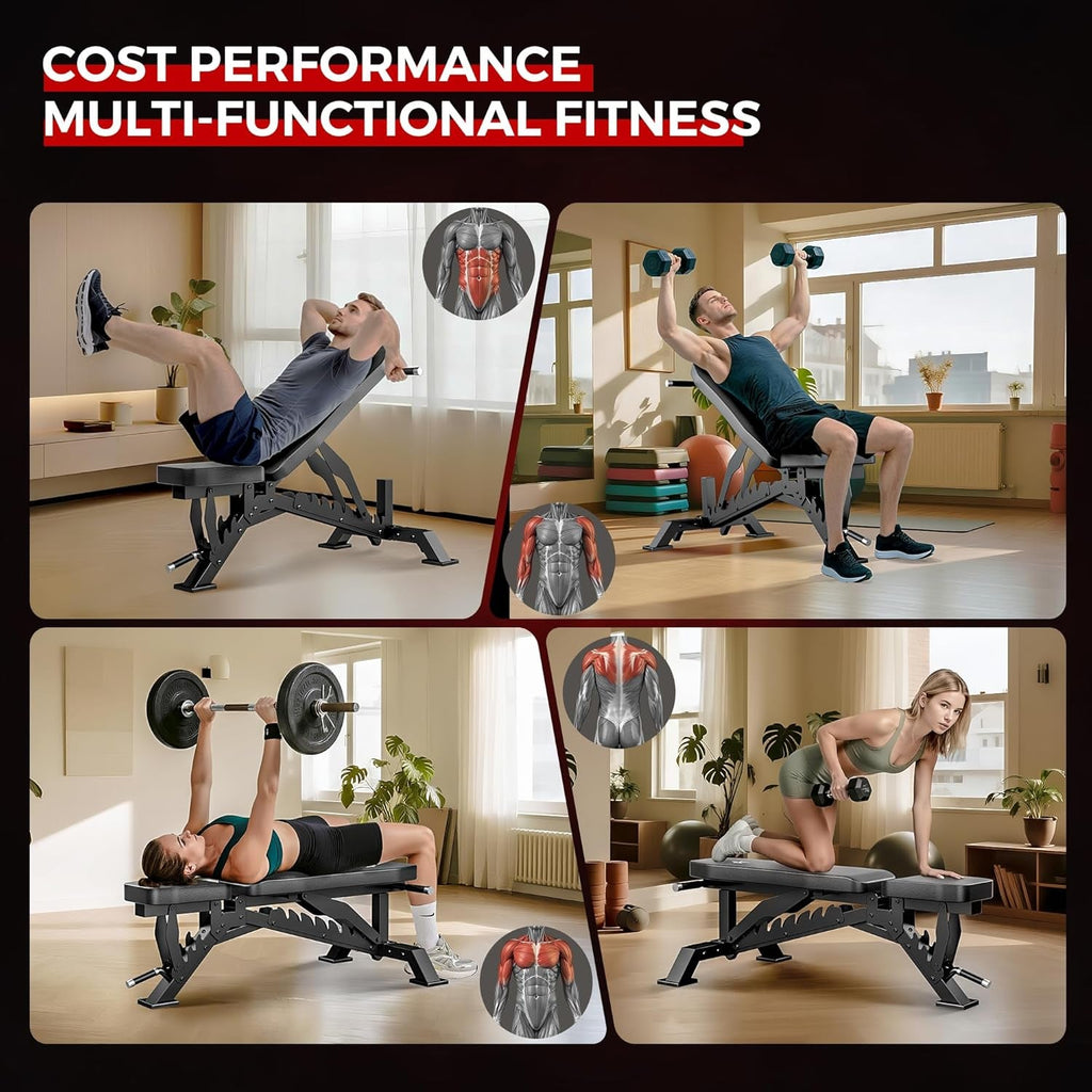 Adjustable Weight Bench – 1300LB Flat & Incline Home Gym Bench
