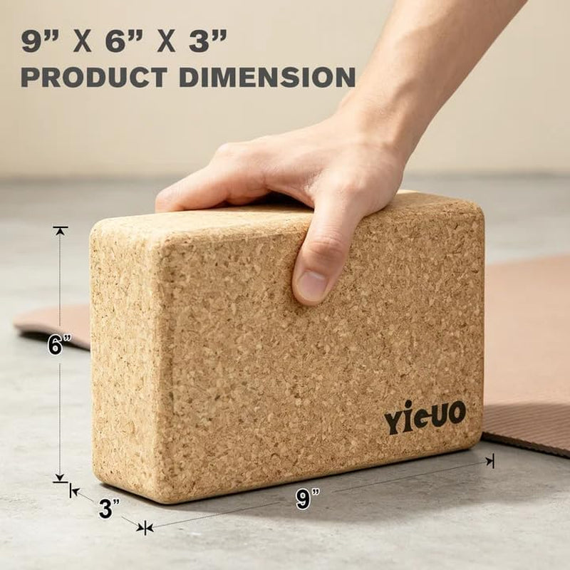 Cork Yoga Blocks 2-Pack – High-Density Non-Slip, 9×6×3"