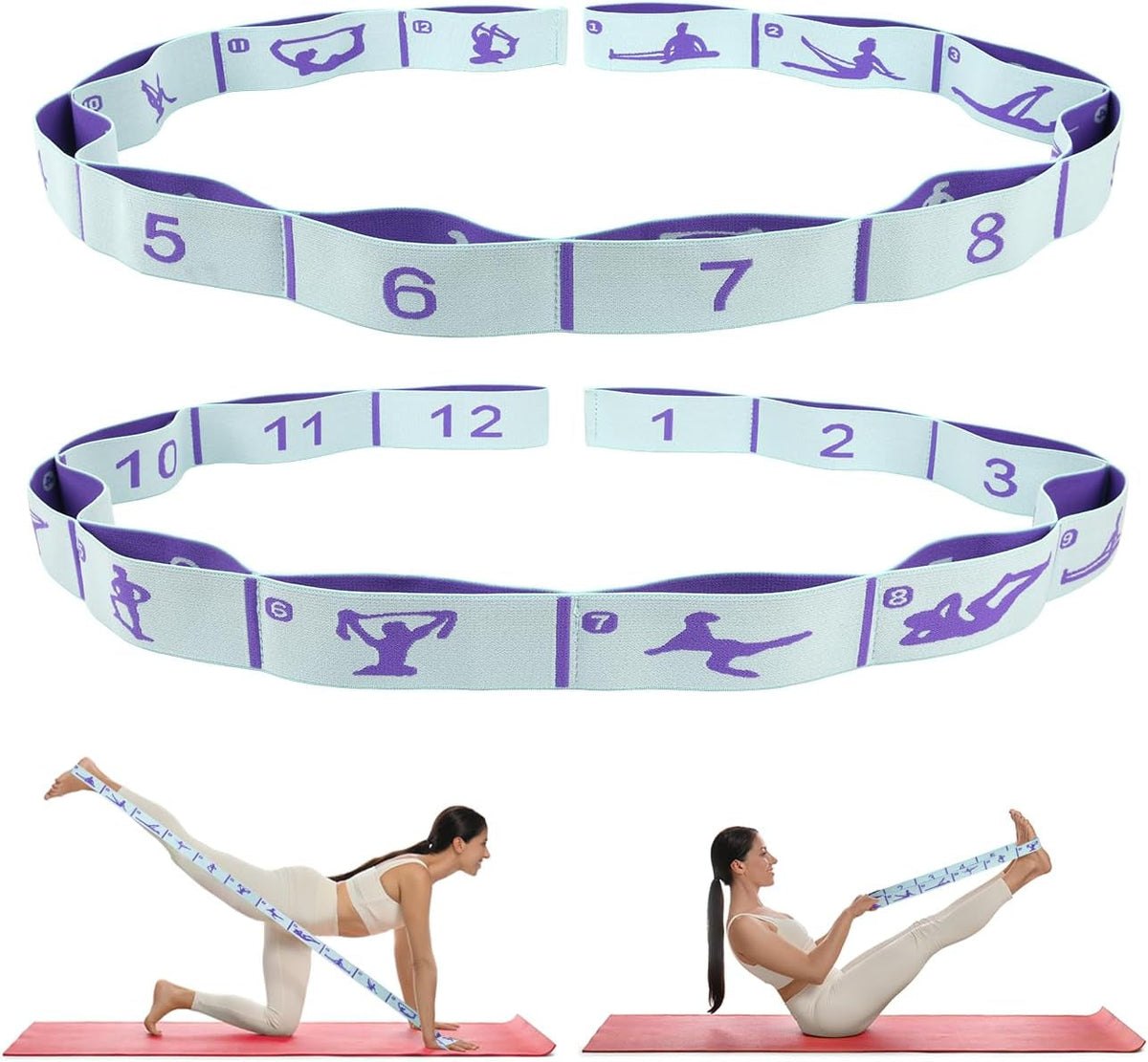 Elastic Yoga Stretching Strap with Loops – Pilates & Flexibility