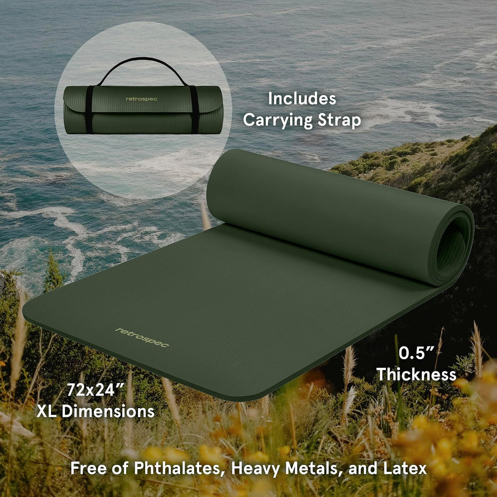 Retrospec Solana Yoga Mat – 1/2" Thick Non-Slip 72×24" Mat