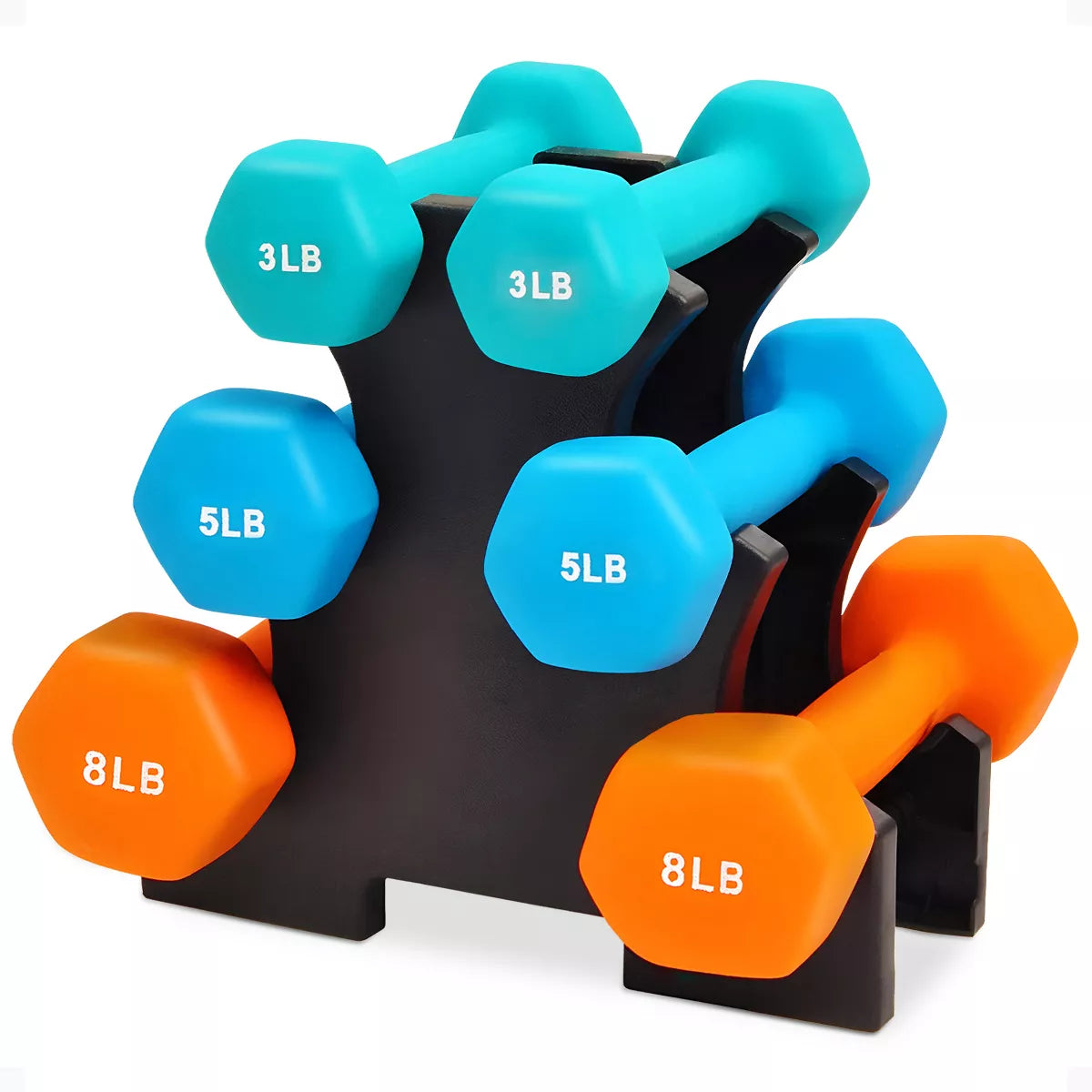 BalanceFrom 110LB Neoprene Dumbbell Set with Stand – 10 Pairs