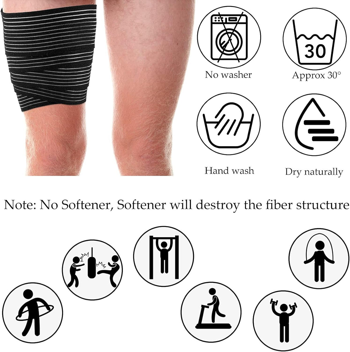 Compression Leg Wraps 2-Pack – 71" Elastic Bandages, Black
