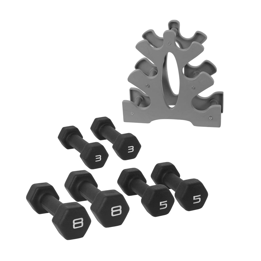 32LB Neoprene Dumbbell Set with Rack – Black
