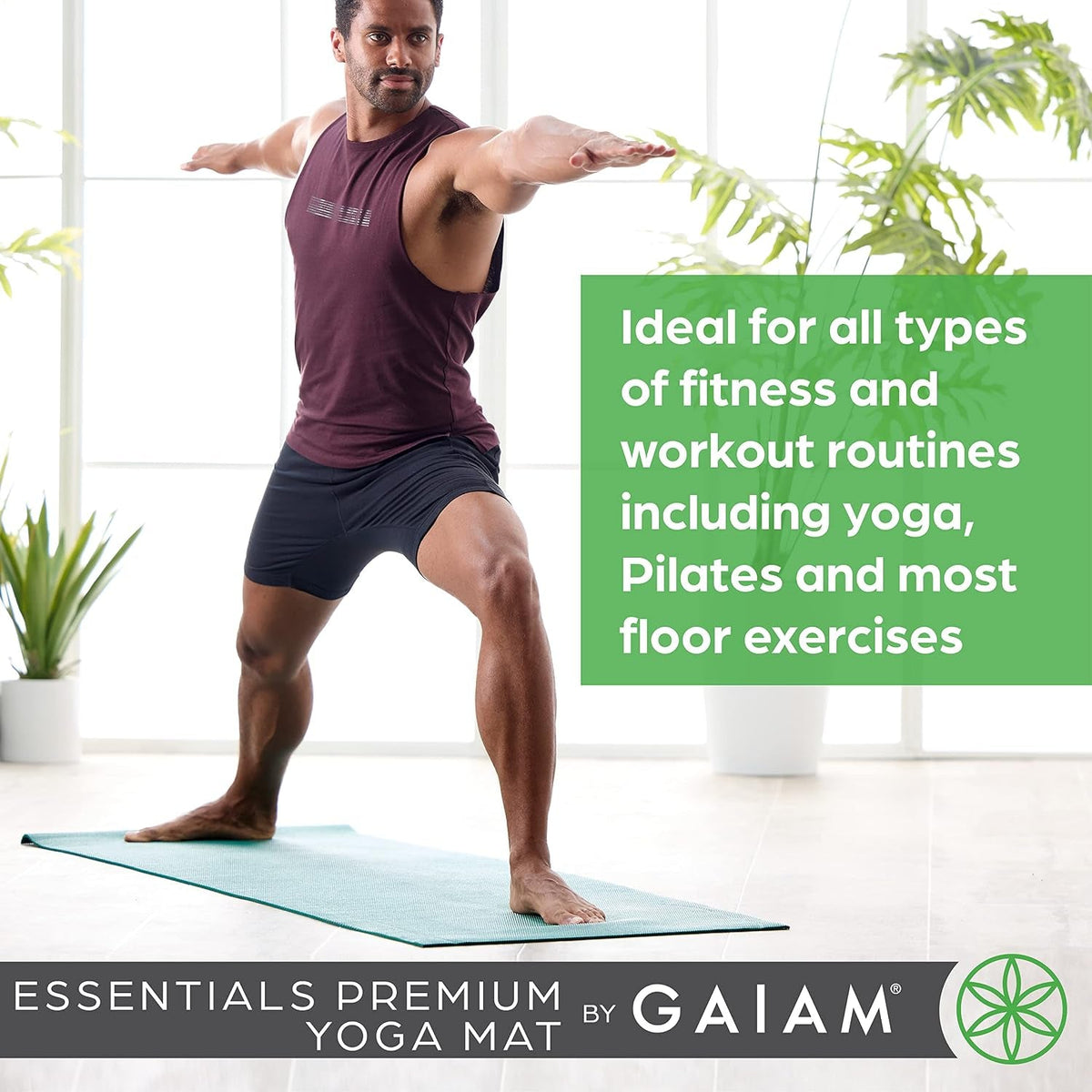 Gaiam Essentials Yoga Mat – 1/4" Thick 6mm with Carrier Strap
