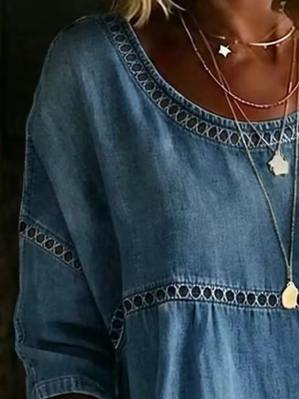 Full Size Hollow Out Round Neck Top Plus Size