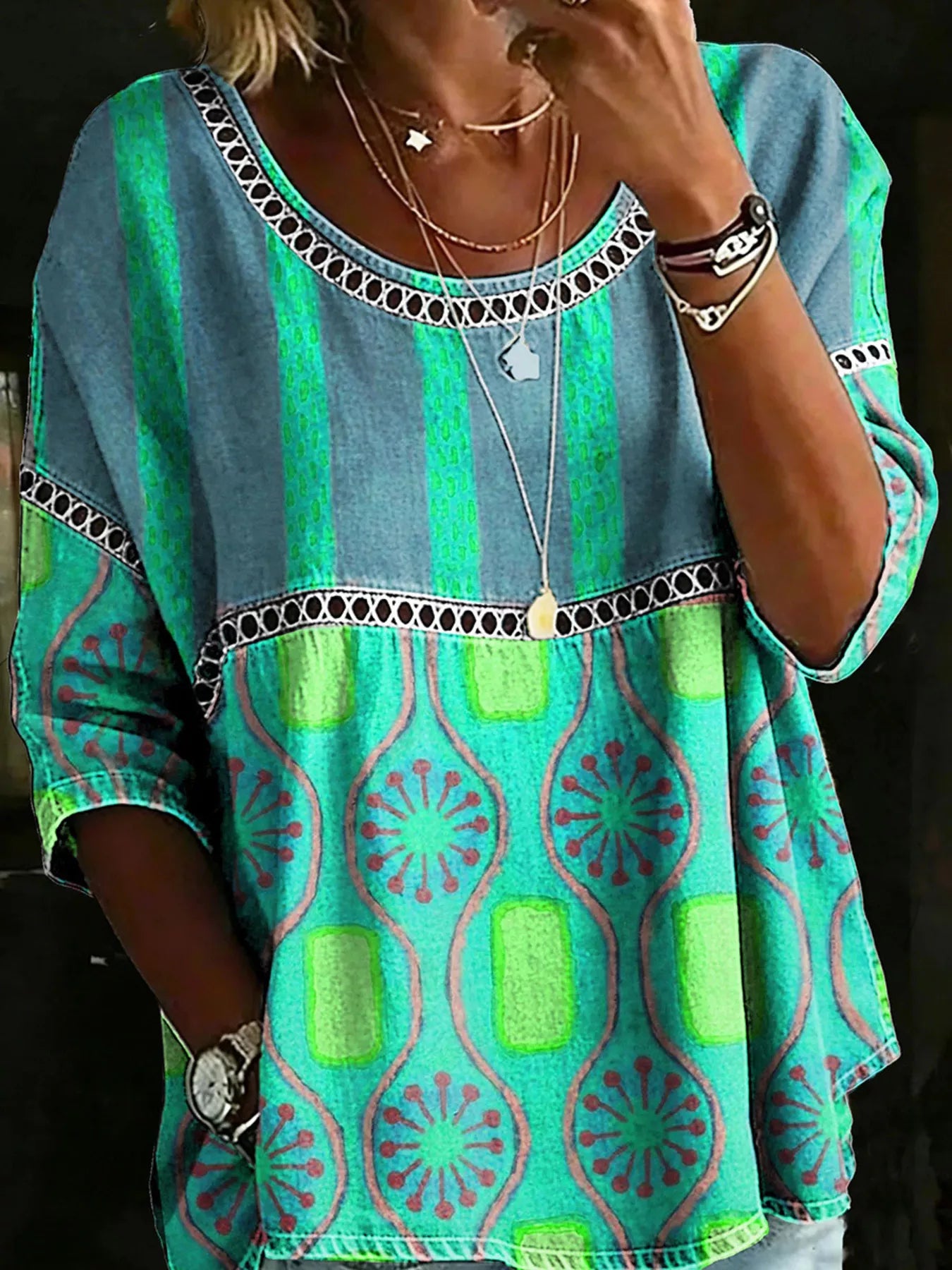 Full Size Hollow Out Round Neck Top Plus Size