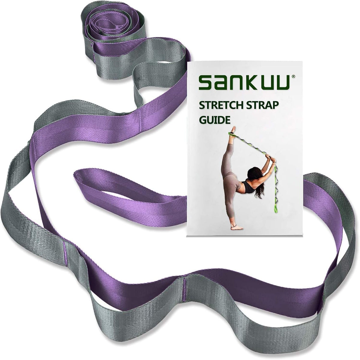 Yoga Stretching Strap with 12 Loops & Poster – Pilates & Gymnastics