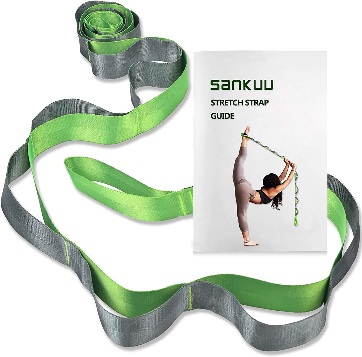 Yoga Stretching Strap with 12 Loops & Poster – Pilates & Gymnastics